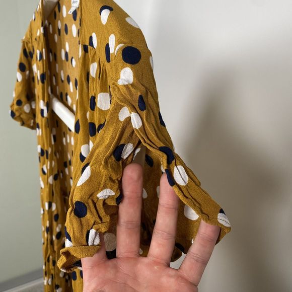 Poetry Wrap Maxi Dress Polka Dot Wedding Summer Holiday Cocktail Yellow Size 16 - Picture 9 of 13